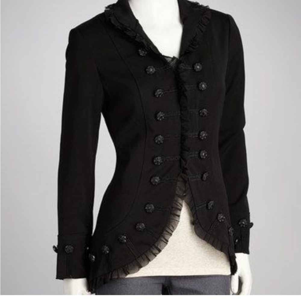 I-N-S-I-G-H-T NY | Ruffle Military Blazer With Button Detail Size 2 - Picture 2 of 12